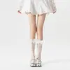 Calcetines de encaje populares estilo Miu para mujer, estilo fino de verano, medias de malla con lazo y corazón estilo Lolita