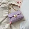 Bolso Cuadrado Pequeño de Moda con Bordado de Patrón de Diamantes Nuevo Producto 2026 Tendencia Japonesa y Coreana Bolso Cruzado para Mujer con Cadena y Etiqueta para Reventa
