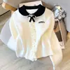 Suéter largo de punto casual juvenil estilo universitario coreano para mujer con etiqueta en el cuello, blanco, talla única
