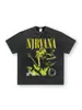 Camiseta da Banda Nirvana 2025 Manga Longa Europeia e Americana Vintage Retrô Americano Lavada e Desgastada Camiseta de Manga Curta Nirvana
