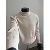 Suéter masculino com textura canelada e gola semi-alta para outono e inverno, casual e sofisticado, corte reto estilo americano, malha de ombro regular