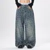 Nuevos jeans de moda vintage desgastados transfronterizos con estampado de letras, versátiles, casuales, de pierna recta, para hombres y mujeres