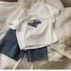 Camiseta Manga Curta Estampada Desenho Animado para Meninos e Meninas Bebês 100% Algodão Coreana Verão 2025 Novas Blusas Casuais