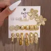 Set de 9 Pares de Aretes Originales Nuevos Dorados Transfronterizos Versátil Ccb Geométrico Estilo Minimalista Pendientes de Comercio Exterior Venta al por Mayor