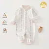 Macacão de bebê para primavera e outono, algodão puro, sem costura, roupa para recém-nascido Classe A, estilo para todas as estações, macacão de bebê