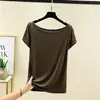 Camiseta Feminina Modal Decote Ombro a Ombro Manga Curta, Novo Estilo Verão, Design Fino, Top para Usar por Cima, Camiseta Básica