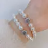 Pulsera de Aguamarina y Perla Blanca Australiana Shijia, Elegante Estilo de Celebridad de Internet, Moda Retro Francesa, Pulsera Elástica Ajustable