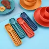 Amazon paja de trigo 32 piezas vajilla Tazón Taza plato cuchillo y tenedor cuchara palillos creativos portátiles vajilla juego de regalo