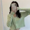 Nuevo Cardigan de Punto Blanco Delgado de Verano 2025 para Mujer Abrigo Exterior Protector Solar Cintura Alta Top Corto Abrigo de Seda de Hielo