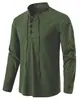 Nova camisa Henley masculina da Amazon, de algodão e linho, manga longa, estilo hippie casual, para praia, com gola alta, tamanho europeu
