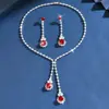 Conjunto de Dos Piezas de Collar y Pendientes de Gota de Agua Rosa Cristalino Transfronterizo Accesorios para Vestido de Novia de Noche Joyería de Novia Conjunto para Mujer