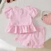 Ropa para Bebés Niñas 0-3 Años Verano Niña Manga Abullonada Rayas Lazo Top + Shorts En Stock
