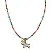 Collar Colgante de Unicornio Pony con Cuentas de Piedra Real Imitación Perla Dulce Dopamina Colorido Diseño de Nicho Japonés y Coreano para Mujeres