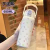 Taza térmica personalizada de acero inoxidable 316, taza de agua infantil con dibujos animados para uso doméstico, gran capacidad, popote para estudiantes para beber directamente, alto valor estético