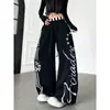 Pantalones de Chándal de Estilo Callejero Americano de Doble Cabeza con Estampado de Letras en la Cintura y Forma de Cimitarra para Hombres y Mujeres, Nuevo Estilo Primavera y Otoño, Pantalones Largos de Pierna Ancha para Danza Jazz