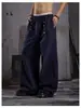 Pantalones deportivos casuales rectos con cintura elástica y múltiples botones para hombres y mujeres, de otoño, color sólido pesado, holgados, de pierna ancha, joggers