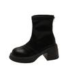 Botas de salto alto e salto grosso estilo francês femininas 2024 outono e inverno novo estilo britânico bico redondo salto grosso botas finas elásticas