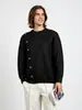 Suéter de Inverno Masculino com Design Único, Abotoado, Tricô Tendência com Fenda, Suéter Casual Versátil de Caimento Solto Estilo Preguiçoso