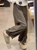 Pantalones casuales cortos marrones para mujer, otoño, talla grande, holgados, adelgazantes, petite, fluidos, pierna ancha, tipo globo