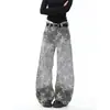 Calça de trabalho camuflada em formato de estrela estilo americano, calça jeans, novo design de outono, efeito emagrecedor, calça de perna curva, calça longa retro de corte solto