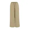 Pantalones Casuales de Estilo Old Money de Tencel y Lino, de Cintura Alta con Cordón de Algodón y Lino, Versátiles, Adelgazantes, Rectos, Pierna Ancha para Caminar y Usar en Casa