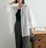 Camisa semi-transparente estilo francés transfronteriza japonesa y coreana, 2026 primavera-verano, malla ligera, protección solar, estilo suave, camisa exterior