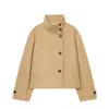 Jaqueta de Lã Elegante Simples Casual Solta Estilo Europeu e Americano Manga Longa Botões Gola Alta 6318293
