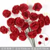 Rosas de Creme Simuladas de 3 Cabeças, Decoração de Fundo para Casamento, Arranjo de Flores para Guia de Estrada, Flores de Seda Estilo Europeu para Casamento, Flores Artificiais
