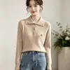 Suéter de punto de dos piezas Andy con cuello polo de terciopelo para mujer, nuevo estilo otoño e invierno, tejido de ochos, bordado de osito, top base, moderno