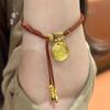 Jin Yan Long No Caigas Shin Oro Pulsera del Dios de la Riqueza Amarillo Estilo Xizang Cuerda de Mano Ligera de Lujo Exquisita Tejida a Mano para Mujeres