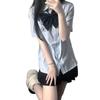 Camisa JK original Sakuragi North para mujer, verano, básica, estudiante, manga corta, bordada, azul, traje de uniforme escolar
