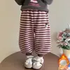 [Lã] Calças Grossas de Inverno para Crianças, Calças Casuais de Lã com Listras para Bebê Menina, Calças de Moletom à Prova de Vento para Bebê Menino