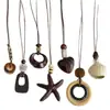 Cordón de cuero cuentas de resina madera corazón de cuentas redondas collar estilo étnico cadena para suéter de nicho joyería de moda china nueva para mujer