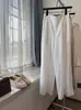 Estilo Minimalista Old Money Relaxado Verão Seda e Ráfia Frescos Cropped Calças de Pernas Largas Retas Calças Casuais