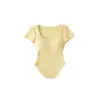 Camiseta de Verano Estilo Puro Deseo con Cintura Delgada y Cuello en U para Mujer, Dobladillo Curvo, Top Ajustado de Manga Corta, Camiseta Base Corta