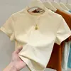 Camiseta Blanca de Manga Corta de Algodón Puro Color Sólido Estilo Coreano para Mujer, Versátil, Adelgazante, Cuello Redondo, Camiseta Base Ajustada