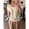 Camiseta de Manga Corta con Hombro Descubierto y Cuello Redondo para Mujer, Top Básico de Algodón Puro Ajustado de Verano, Estilo Dulce
