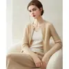 Novo cardigã de malha simples e versátil para outono e inverno, em cashmere puro, com zíper duplo, gola redonda canelada, corte slim e mangas compridas, para mulheres