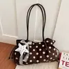 Bolso Tote Retro de Lunares Estilo Coreano para Mujer Otoño Nuevo Casual Gran Capacidad Gamuza Hombro Único Bolso de Axila Bolso para el Trabajo y el Viaje