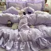 Juego de ropa de cama de cuatro piezas estilo coreano para bebé con encaje, sábana, funda de edredón y funda de almohada para la temporada de regreso a clases, súper suave para dormitorios estudiantiles, juego de tres piezas para todas las estaciones