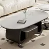 Mesa de centro oval moderna de ardósia de luxo leve para sala de estar, sensação de alta qualidade para espaços pequenos, mesa lateral móvel simples e de alta qualidade