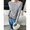 Sikan Outono Nova Chegada Gola Irregular com Babados Fenda Slim Fit Manga Longa Suéter de Tricô SN9219