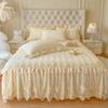 Falda de Cama Princesa de Invierno Pieza Única Coral Leche Felpa Cubre Cama Sábana Algodón Engrosado Cubre Cama Delantal de Cama con Falda