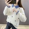 Suéter Feminino 2025 Outono e Inverno Aconchegante Peça Externa Mais Fácil de Combinar Estilo Ocidental Suéter Bordado Solto Camiseta Básica que Rejuvenesce