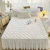 Saia de Cama Acolchoada Espessa Três Peças Fronha Cor Pura Protetor de Colchão Cobertura de Cama Antiderrapante À Prova de Poeira Lençóis de Cama Feios