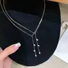 Colar com Pingente de Franja em Prata de Lei S925, Estilo Fada Delicada, Formato Redondo Super Brilhante, Moda Exquisita, Luxo Leve, Design de Nicho, Corrente para Clavícula