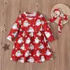 Vestido de rayas de Papá Noel de manga larga para primavera y otoño, estilo europeo y americano + pañuelo para la cabeza, conjunto de dos piezas para niños, moda de Instagram