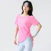 Camiseta de malla transparente para fitness para mujer, cordón ajustable en el lateral, escote asimétrico, ropa de yoga, cubierta exterior para entrenamiento de running
