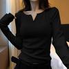 Camiseta Base Interior Blanca de Terciopelo Lijado de Cuello en V Escotado para Mujer Otoño e Invierno 2024 Nuevo Top Corto Ajustado de Estudiante