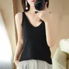 Nova Blusa de Malha com Decote V, Alças Finas, Sem Mangas, Colete Sexy Feminino, Camisa Curta para Camadas, Primavera e Verão 2024